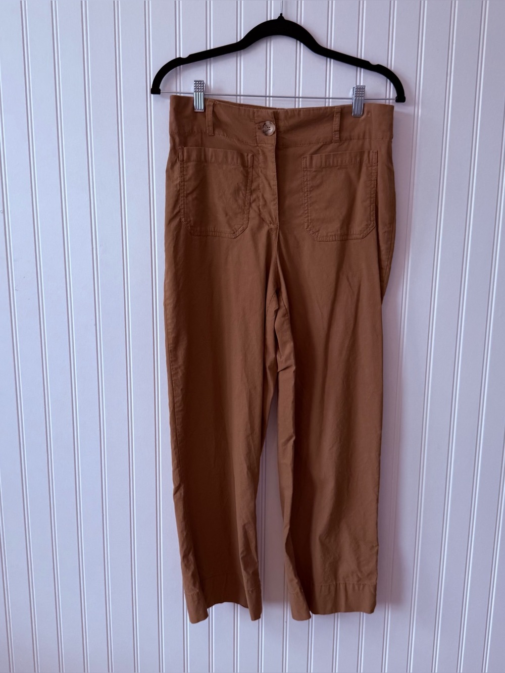 Nicole Miller New York High-Waisted Wide-Leg Linen-Blend Utility Crop Pants